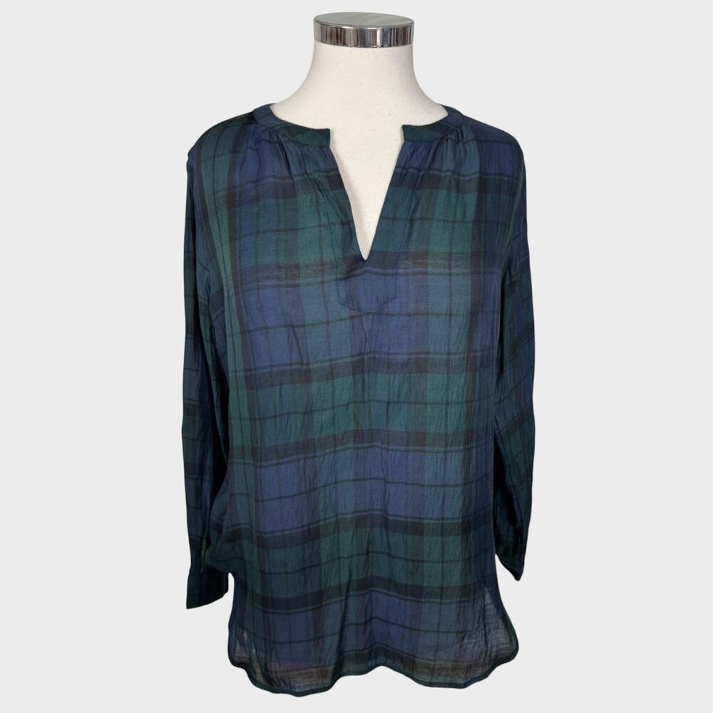 Ann Taylor LOFT The Softened Shirt Womens Medium Petite Blue Green Plaid